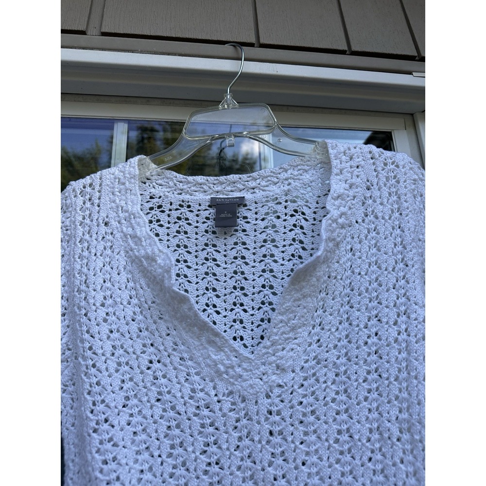 Ann Taylor Loft Womens Open Knit Sweater small Cotton Crochet Top Boho Cottage - Picture 2 of 3